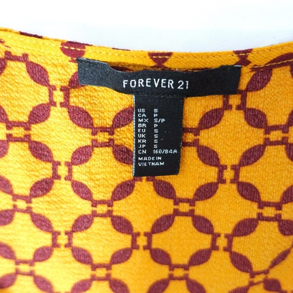 Forever 21 Geometric Print Cinch-Front Blouse with Flowy Sleeves Mustard Yellow - Picture 7 of 10